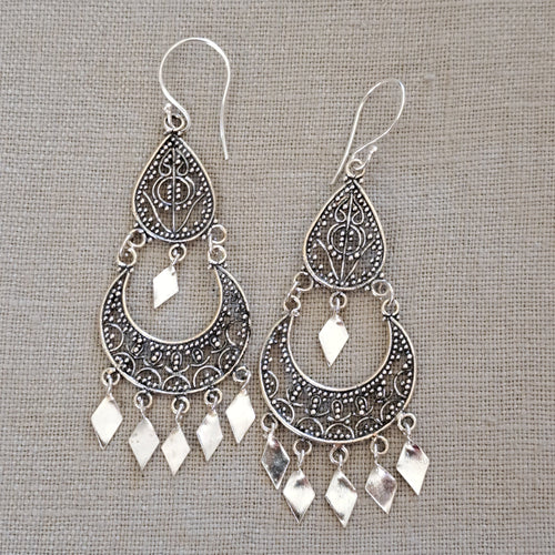 Chandelier .925 Sterling Silver Long Dangle Earrings from Bali