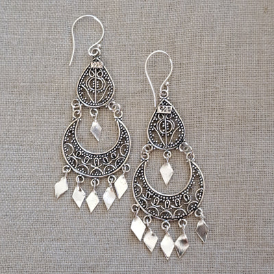 Chandelier .925 Sterling Silver Long Dangle Earrings from Bali