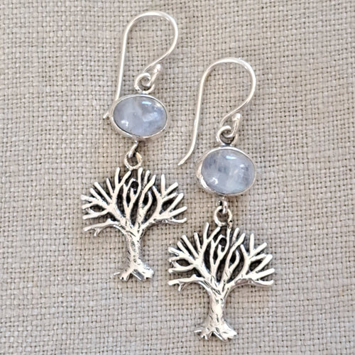 Moonstone Tree .925 Sterling Silver Earrings from Bali