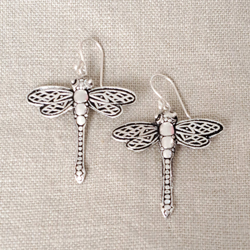 Dragonfly .925 Sterling Silver Dangle Earrings from Bali