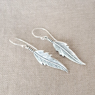Feather .925 Sterling Silver Drop Earrings from Bali