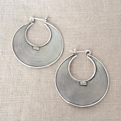 Textured .925 Sterling Silver Hoop Earrings from Bali