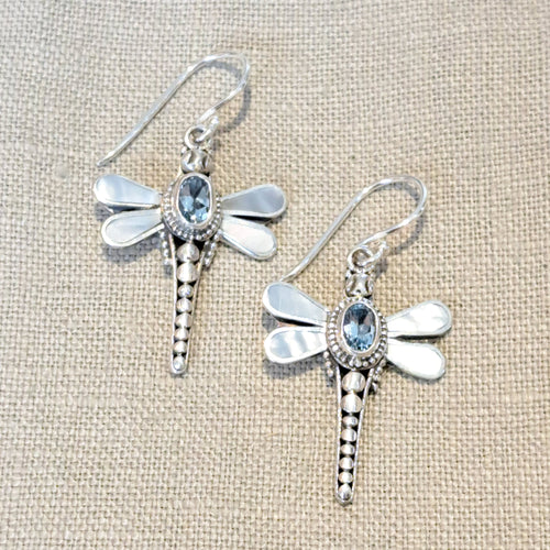Dragonfly Blue Topaz .925 Sterling Silver Earrings from Bali