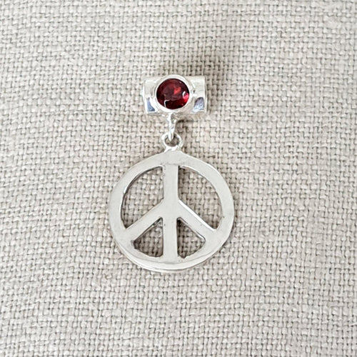 Garnet Peace Sign .925 Sterling Silver Pendant from Bali