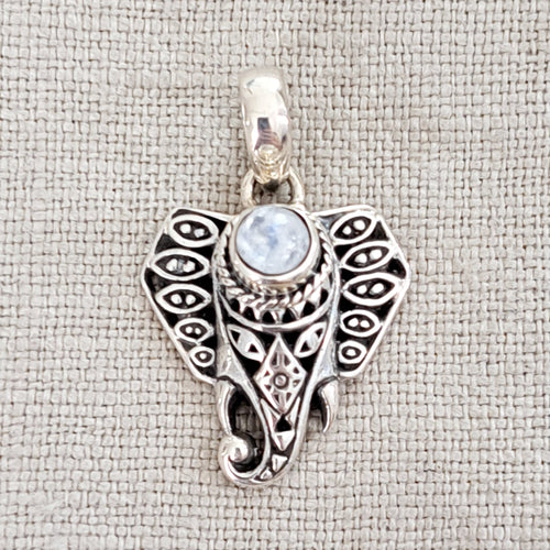 Moonstone Elephant .925 Sterling Silver Necklace from Bali