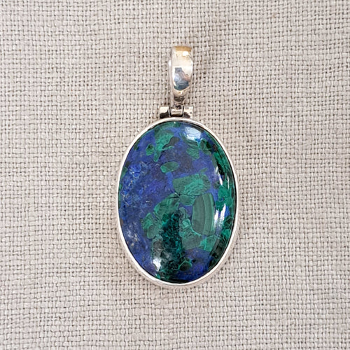 Malachite in Amazonite .925 Sterling Silver Pendant from Bali