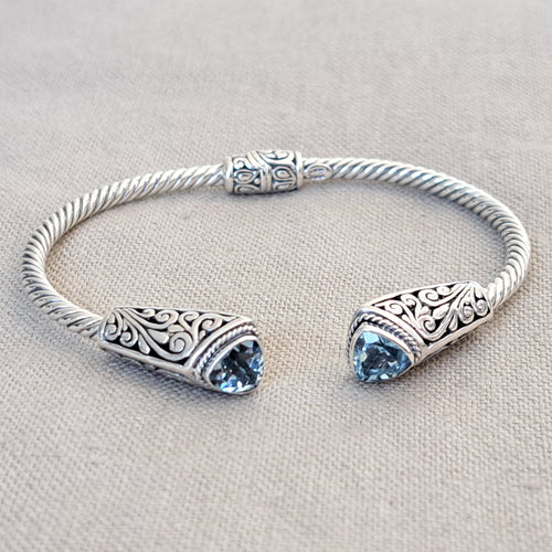Blue Topaz Trillion Cut .925 Sterling Silver Bracelet from Bali