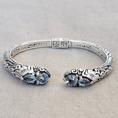 Elephant Blue Topaz .925 Sterling Silver Bracelet from Bali