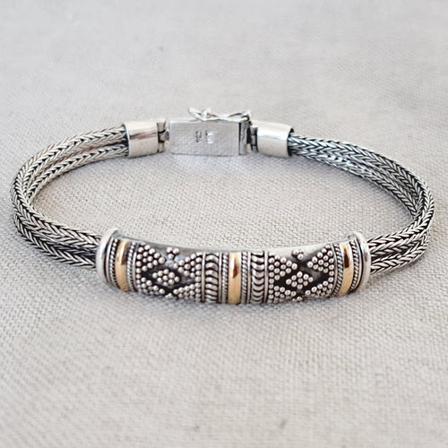 14kt Gold Inlay in .925 Sterling Silver Bracelet from Bali