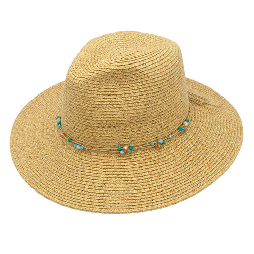 Anabelle Toyo Straw Beaded Wide Brim Beach Resort Sun Hat