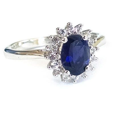 Sapphire and White Topaz .925 Sterling Silver Engagement Ring