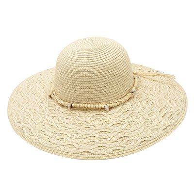 Sandra Toyo Straw Sea Shell Beaded Band Beach Sun Resort Hat