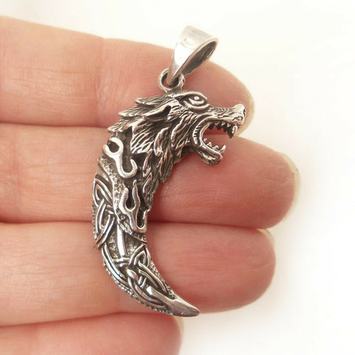Wolf Double Sided Pendant 925 Solid Sterling Silver Charm Protection Amulet Gift