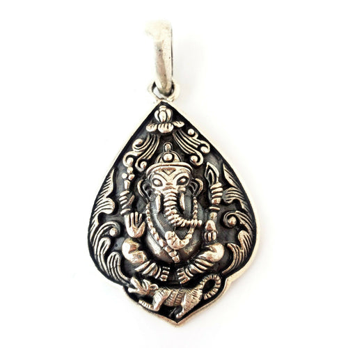 Ghanesh Elephant Amulet .925 Sterling Silver Pendant Ganesha Charm Gift for Yogi