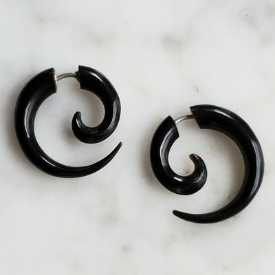 Mini Black Spiral Double Sided Split Gauge Earrings