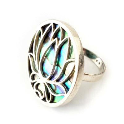 Sz 7 Lotus .925 Sterling Silver Abalone Ring