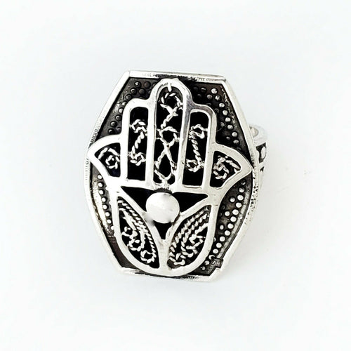 Sz 8-10 Hamsa Ring 925 Sterling Silver Hand of Fatima Khamsa Mothers Day Gift