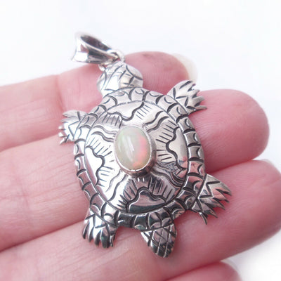 Turtle Opal .925 Sterling Silver Pendant October Birthstone Gift Beach Charm