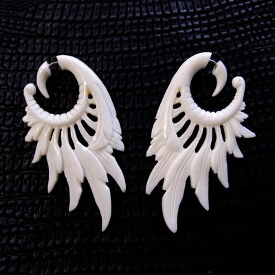 White Dreamcatcher Feathers Fake Gauge Earrings Split Plug Tribal Jewelry Gift