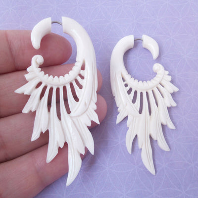 White Dreamcatcher Feathers Fake Gauge Earrings Split Plug Tribal Jewelry Gift