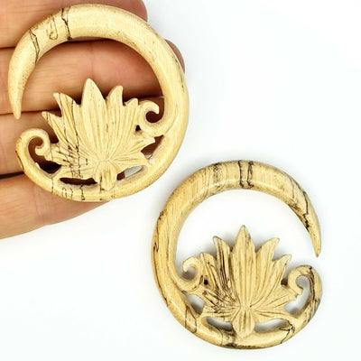 Lotus Real Gauge Earrings Carved Wood Earrings for Stretched Ears Size 2 6mm