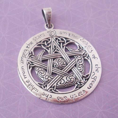 Pentagram Crescent Moon Symbols .925 Solid Sterling Silver Pendant Gothic Charm