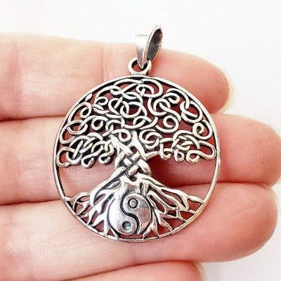 Yin Yang Tree of Life .925 Sterling Silver Pendant Celtic Knot