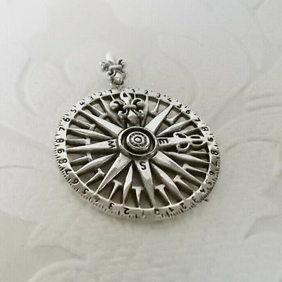 Compass Rose Charm .925 Solid Sterling Silver Pendant Nautical Ocean Boat Gift