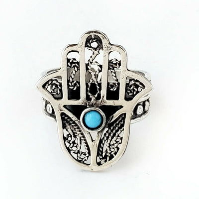 Sz 8-10 Hamsa Ring 925 Sterling Silver Hand of Fatima Khamsa Protection Gift