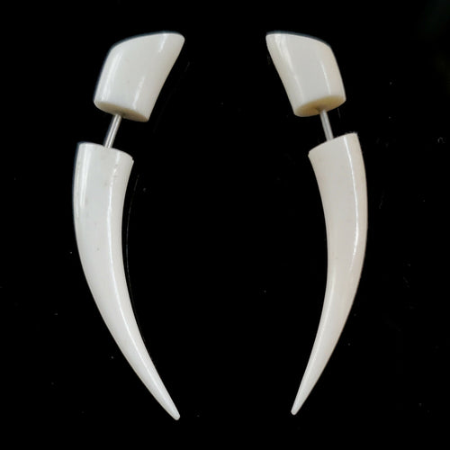 2" Carved White Bone Taper Fake Gauge Earrings Split Plug Tribal Jewelry