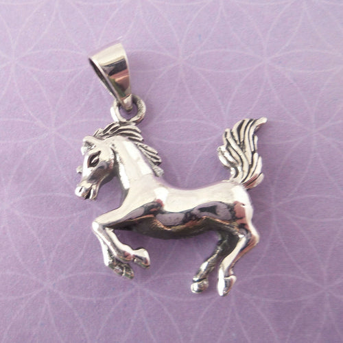 Horse Charm .925 Solid Sterling Silver 3D Pendant Equestrian Gift