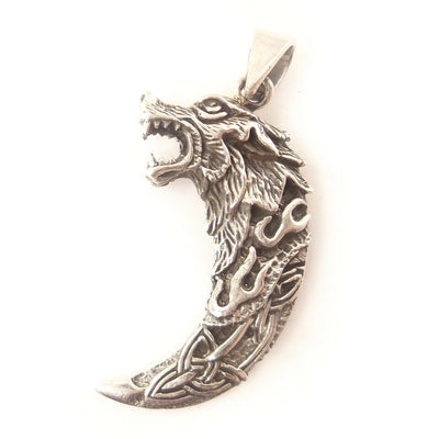 Wolf Double Sided Pendant 925 Solid Sterling Silver Charm Protection Amulet Gift