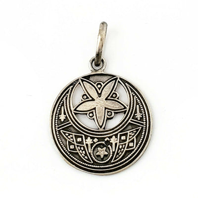 Moon and Star Solid .925 Sterling Silver Celestial Pendant Islamic Art Jewelry