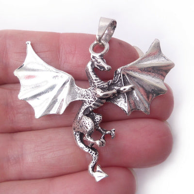 Dragon .925 Solid Sterling Silver Charm Fantasy Gothic Pendant Jewelry Gift