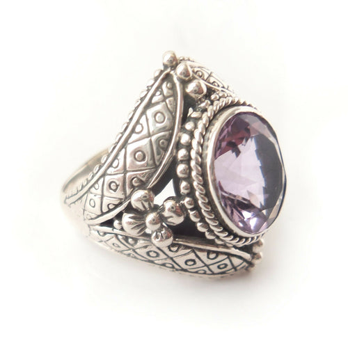Sz 9 Amethyst 925 Solid Sterling Silver Ring for Royal Queen Renaissance Costume