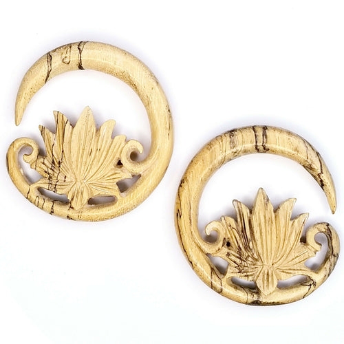 Lotus Real Gauge Earrings Carved Wood Earrings for Stretched Ears Size 2 6mm
