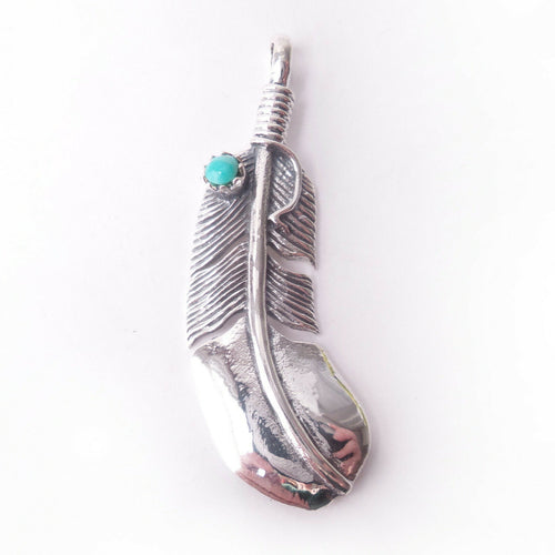 Turquoise Feather Charm .925 Sterling Silver Pendant December Birthstone Gift