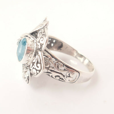 Dragonfly Ring Sz 7.5 Blue Topaz .925 Solid Sterling Silver Bali Christmas Gift