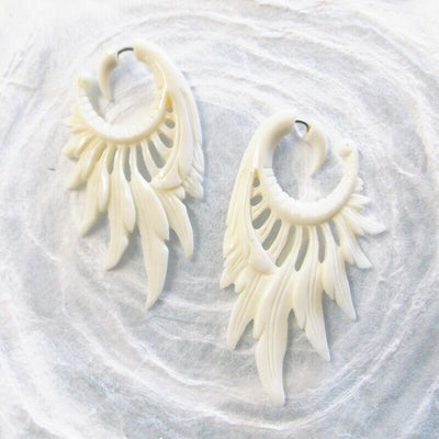 White Dreamcatcher Feathers Fake Gauge Earrings Split Plug Tribal Jewelry Gift
