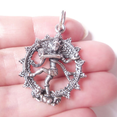 Dancing Shiva .925 Solid Sterling Silver Pendant Hindu Gift for Luck Charm