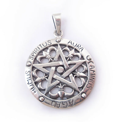 5 Elements Pentagram .925 Solid Sterling Silver Pendant Gothic Charm Protection