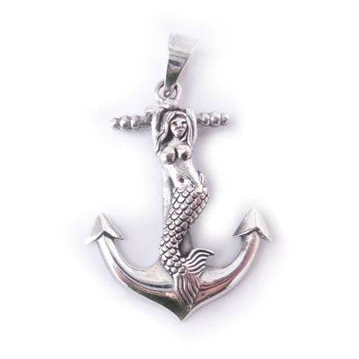 Mermaid on Anchor .925 Solid Sterling Silver Nautical Charm