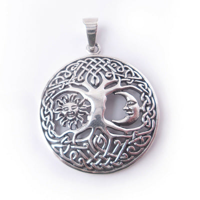 Tree of Life .925 Sterling Silver Pendant Celtic Knot Moon Sun Celestial Gift