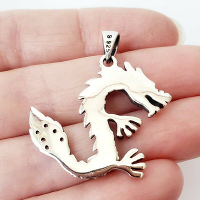 Dragon Amulet .925 Sterling Silver Pendant Protection Charm Gift for Dad