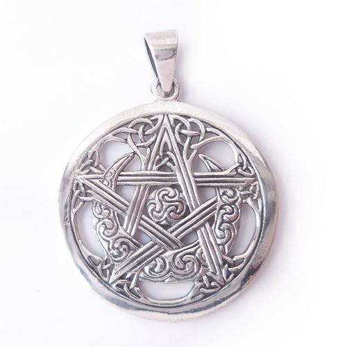 Pentagram Crescent Moon .925 Solid Sterling Silver Pendant Celtic Knot Charm