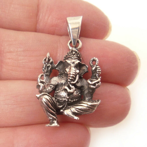 Ghanesh Hindu Elephant Charm .925 Solid Sterling Silver Pendant