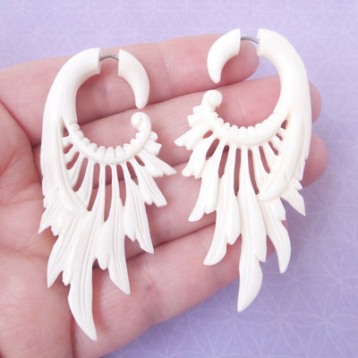 White Dreamcatcher Feathers Fake Gauge Earrings Split Plug Tribal Jewelry Gift