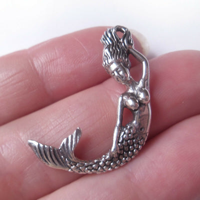 Mermaid Charm .925 Solid Sterling Silver 3D Pendant