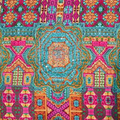 Teal Metallic Embroidered Cotton Sarong