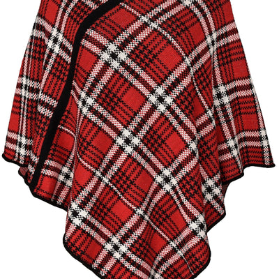 Women's Cotton Sweater Knit Pullover Poncho - Vintage Plaid